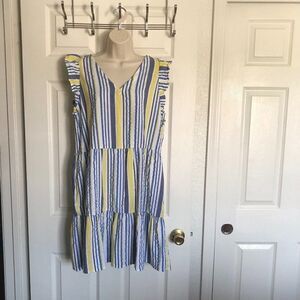 LOFT Striped Dress Blue/Yellow/White Size S